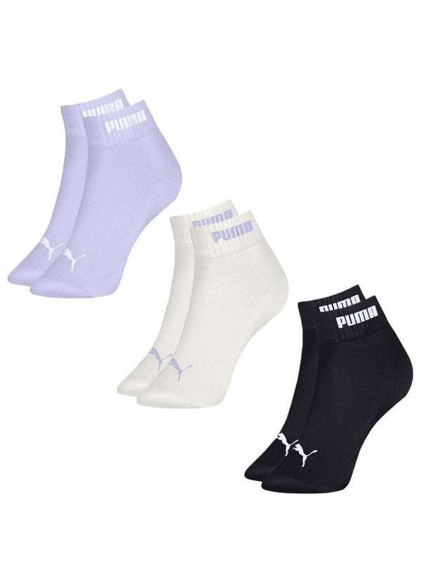 Puma - Kit 3 pares de Meia Puma Cano Baixo Esportiva Feminina Preto