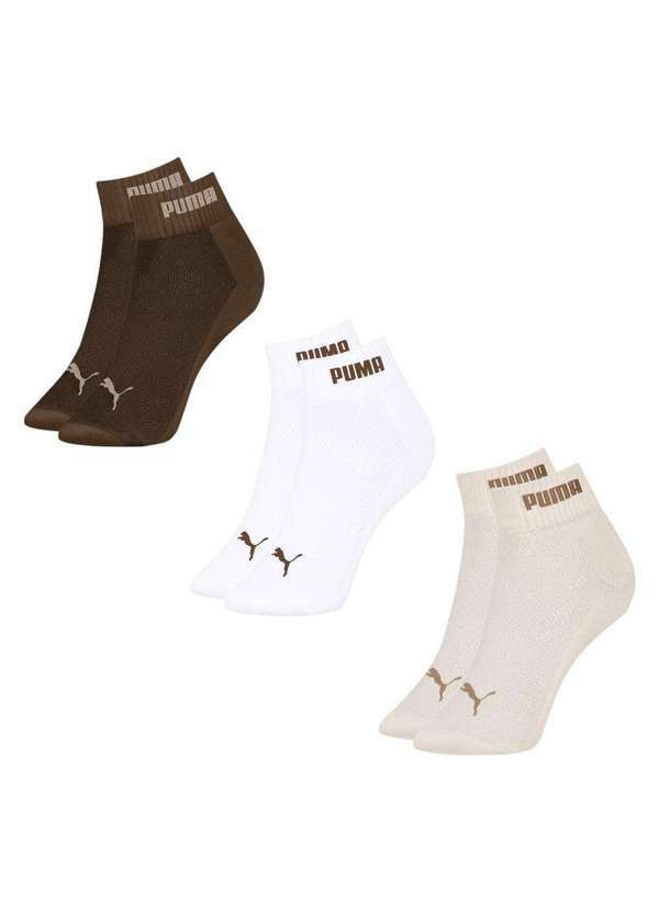 Puma - Kit 3 pares de Meia Puma Cano Baixo Esportiva Feminina Marrom