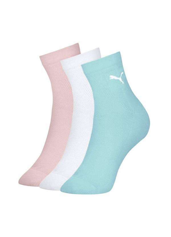 Puma - Kit 3 pares de Meia Puma Cano Médio Esportiva Feminina Rosa