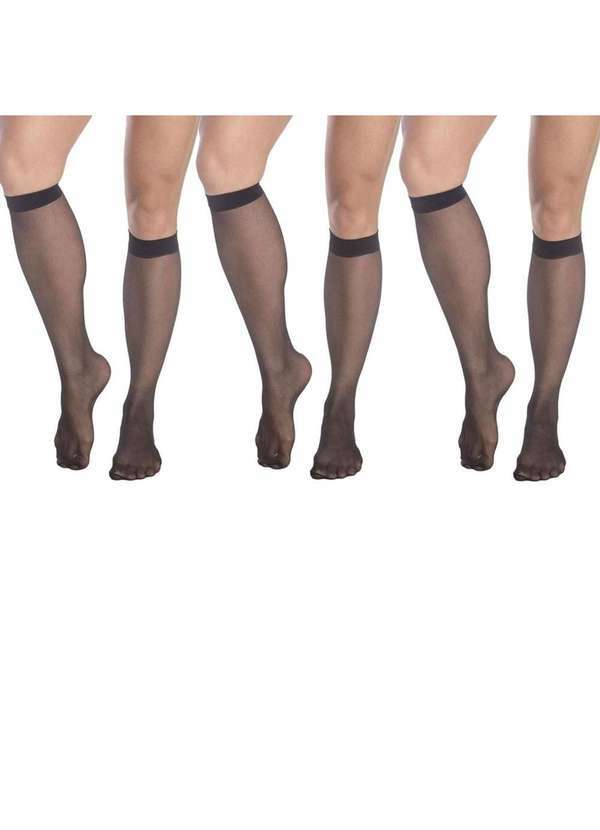 Selene - Kit 3 pares de Meia Selene 3/4 Transparente Fio 15 Feminina Preto