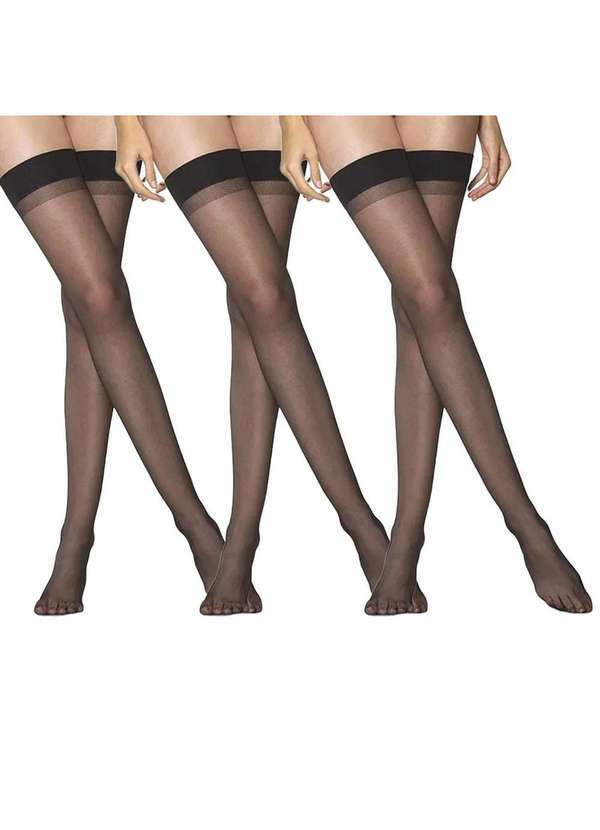 Selene - Kit 3 pares de Meia Selene 3/4 Transparente Fio 15 Feminina Preto