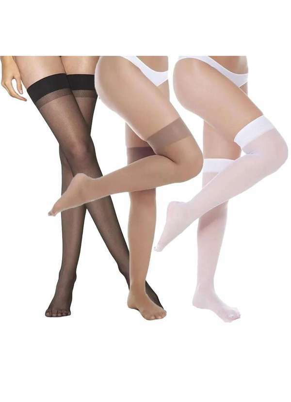 Selene - Kit 3 pares de Meia Selene 3/4 Transparente Fio 15 Feminina Preto