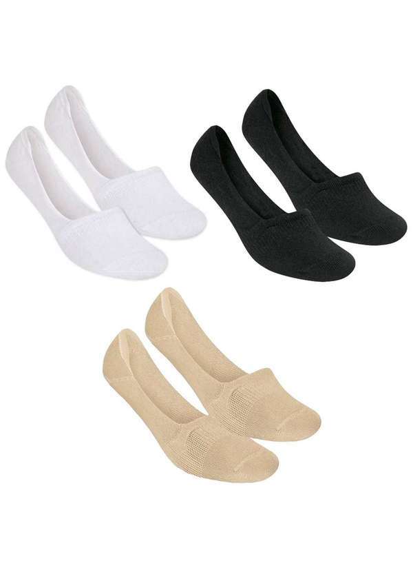 Selene - Kit 3 pares de Meia Selene Sapatilha Invisível Feminino Preto