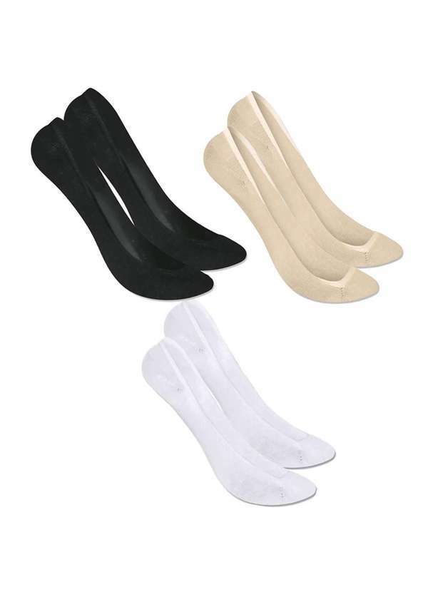 Selene - Kit 3 pares de Meia Selene Sapatilha Super Invisível Feminina Branco
