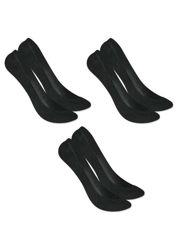 Selene - Kit 3 pares de Meia Selene Sapatilha Super Invisível Feminina Preto
