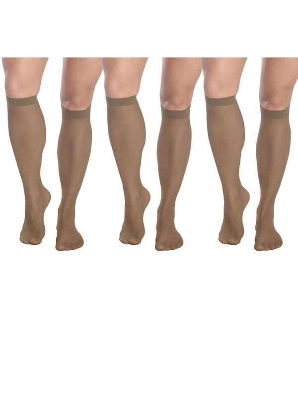 Selene - Kit 3 pares de Meias 3/4 Selene Fio 15 Feminino Marrom
