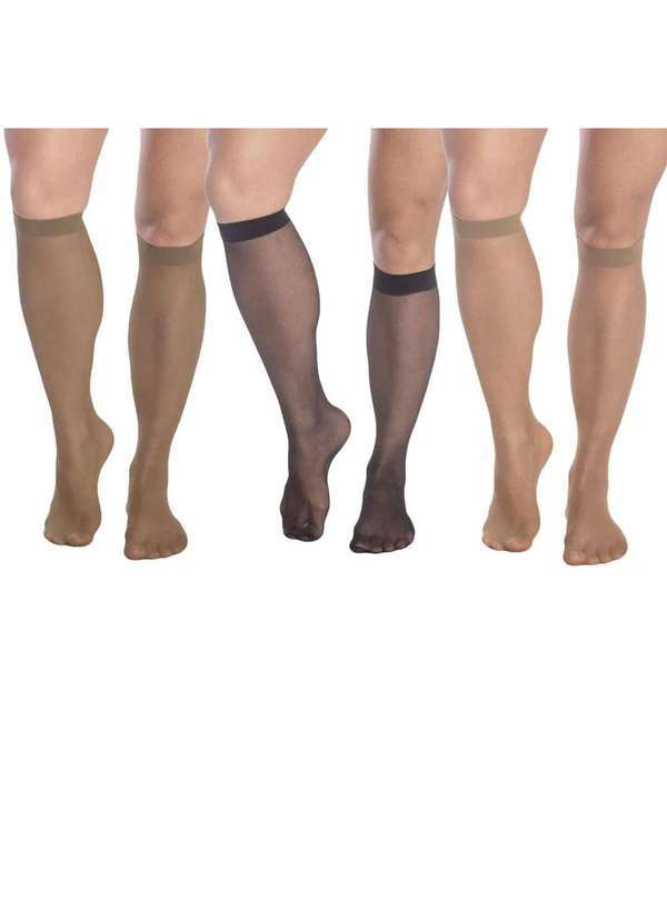 Selene - Kit 3 pares de Meias 3/4 Selene Fio 15 Feminino Preto