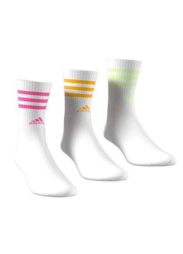 Adidas - Kit 3 pares de Meias Adidas Cano Alto 3 Stripes Branco