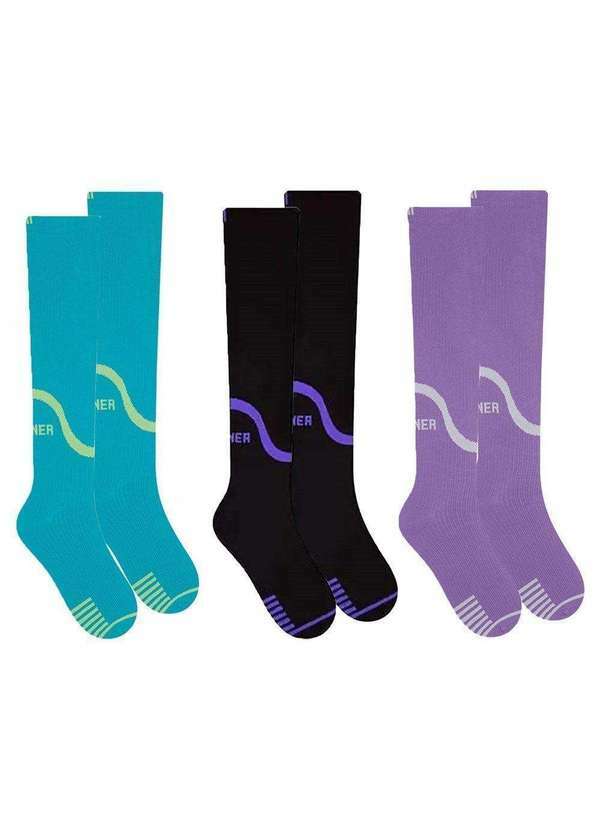 Selene - Kit 3 pares de Meias de Compressão Selene 3/4 Esportiva Feminina Verde