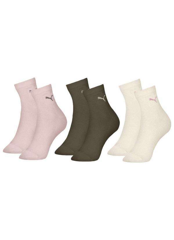 Puma - Kit 3 pares de Meias Puma Cano Médio Esportiva Feminina Marrom