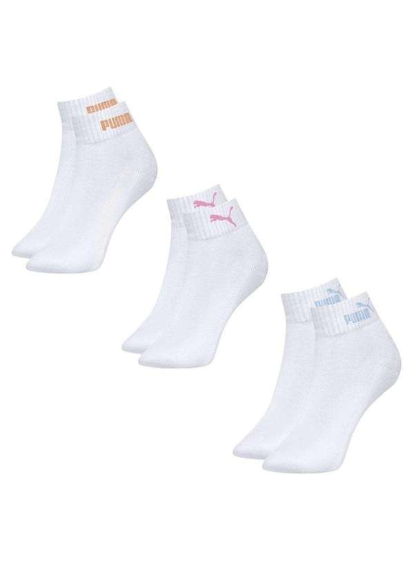 Puma - Kit 3 pares de Meias Puma Esportiva Cano Baixo Feminina Branco