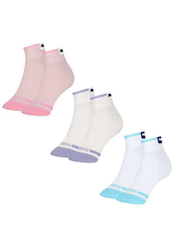 Puma - Kit 3 pares de Meias Puma Esportiva Cano Médio Feminina Branco
