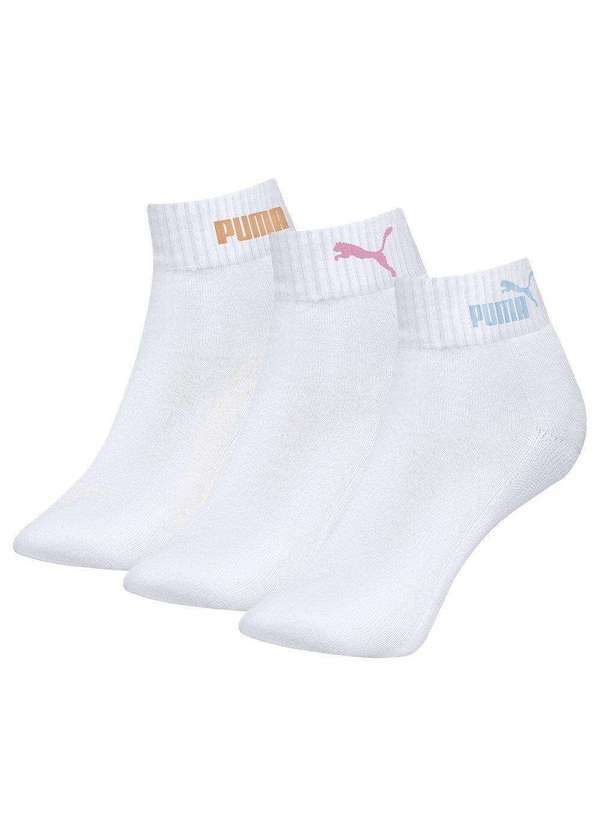 Puma - Kit 3 pares de Meias Puma Esportiva Feminina Branco