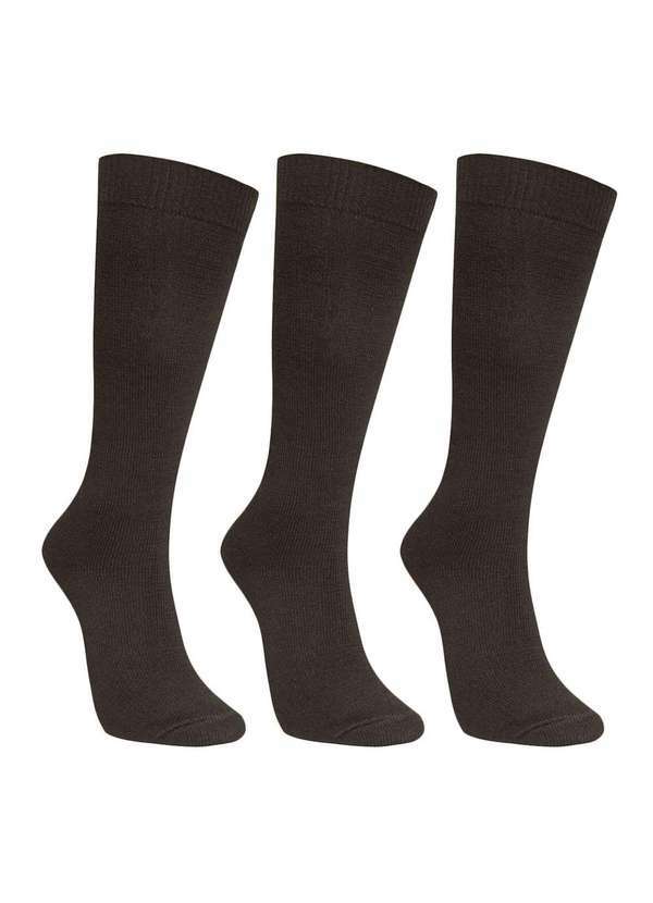 Selene - Kit 3 pares de Meias Selene 3/4 Lã Feminino Marrom