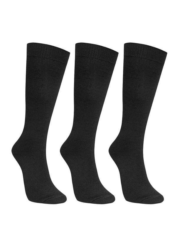 Selene - Kit 3 pares de Meias Selene 3/4 Lã Feminino Preto