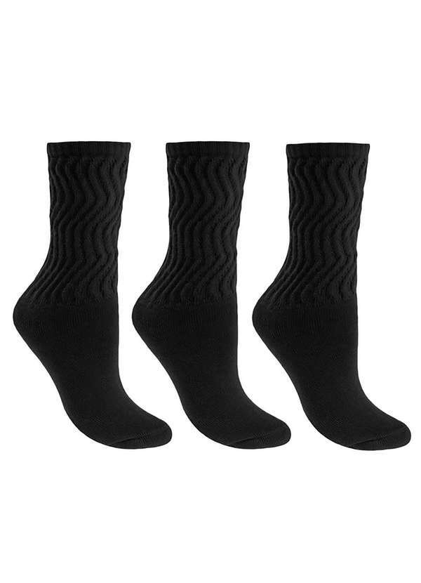 Selene - Kit 3 pares de Meias Selene Aeróbica Cano Médio Feminino Preto