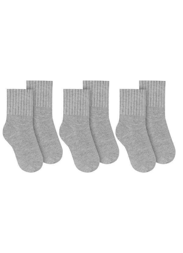Selene - Kit 3 pares de Meias Selene Básica Cano Médio Infantil Cinza