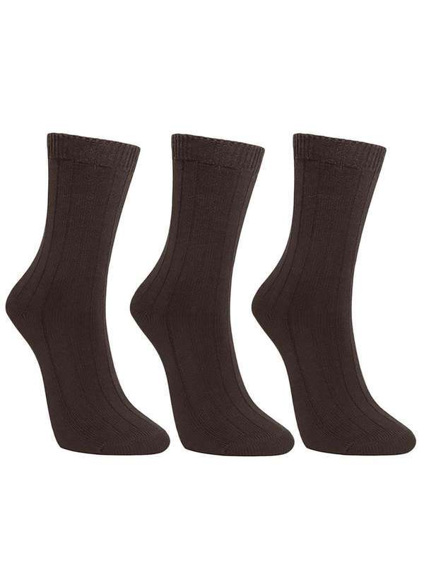 Selene - Kit 3 pares de Meias Selene Inverno Lã Feminino Marrom