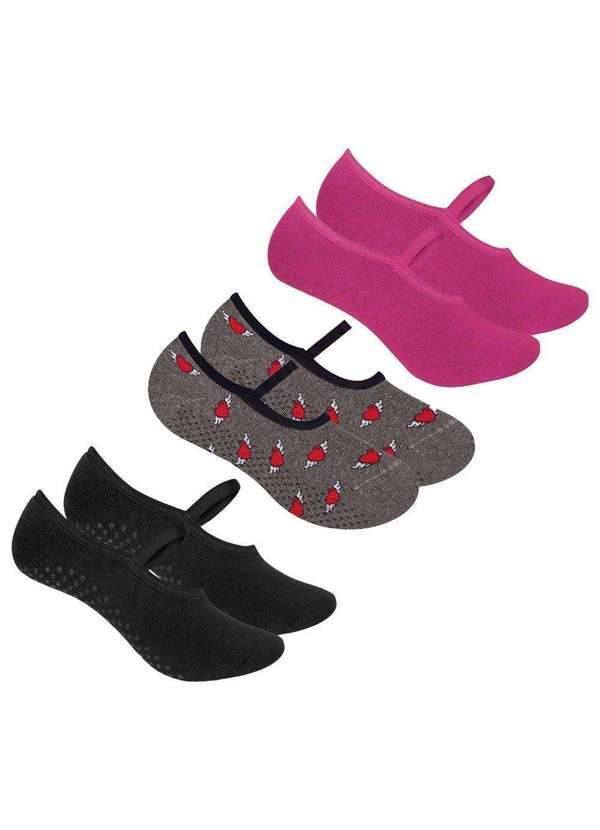 Selene - Kit 3 pares de Meias Selene Sapatilha Pilates Feminina Preto