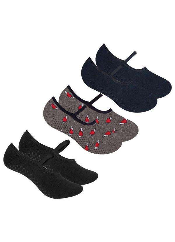 Selene - Kit 3 pares de Meias Selene Sapatilha Pilates Feminina Preto