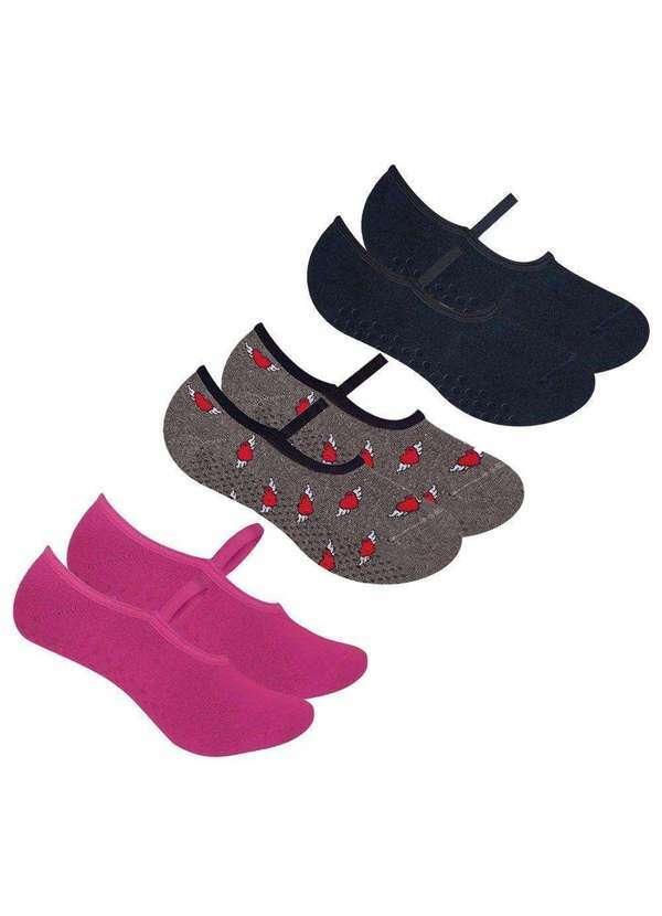 Selene - Kit 3 pares de Meias Selene Sapatilha Pilates Feminina Rosa