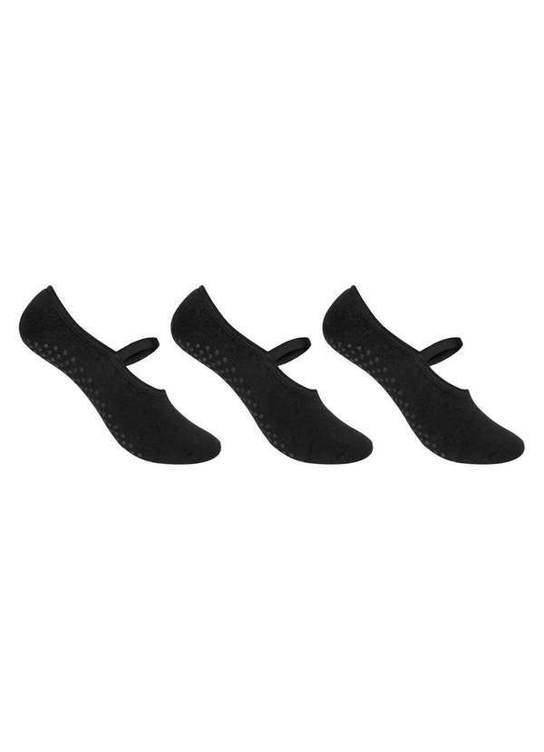 Selene - Kit 3 pares de Meias Selene Sapatilha Pilates Feminino Preto
