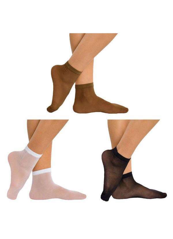 Selene - Kit 3 pares de Meias Soquete Selene Fio 15 Feminina Branco