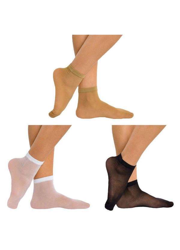 Selene - Kit 3 pares de Meias Soquete Selene Fio 15 Feminina Branco
