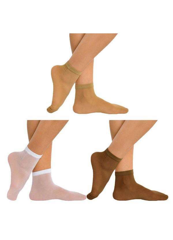 Selene - Kit 3 pares de Meias Soquete Selene Fio 15 Feminina Branco
