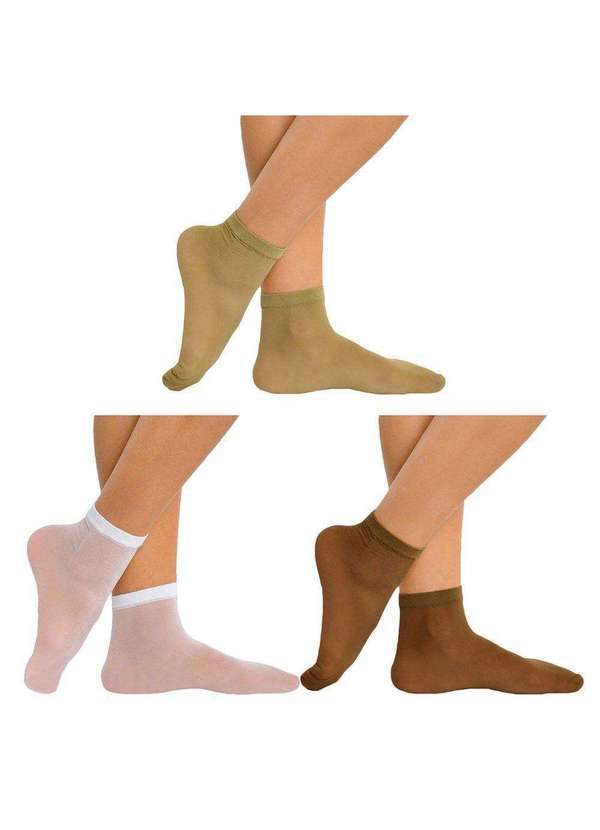 Selene - Kit 3 pares de Meias Soquete Selene Fio 15 Feminina Branco