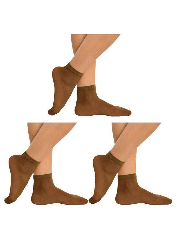 Selene - Kit 3 pares de Meias Soquete Selene Fio 15 Feminina Marrom