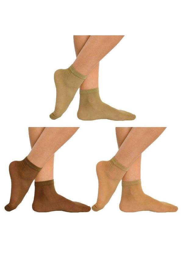 Selene - Kit 3 pares de Meias Soquete Selene Fio 15 Feminina Marrom