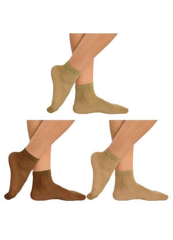 Selene - Kit 3 pares de Meias Soquete Selene Fio 15 Feminina Marrom