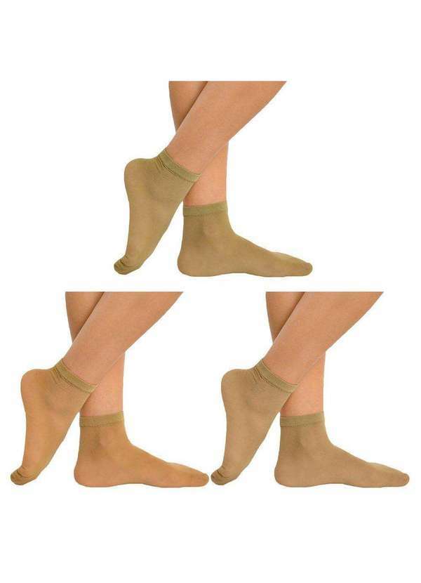 Selene - Kit 3 pares de Meias Soquete Selene Fio 15 Feminina Marrom