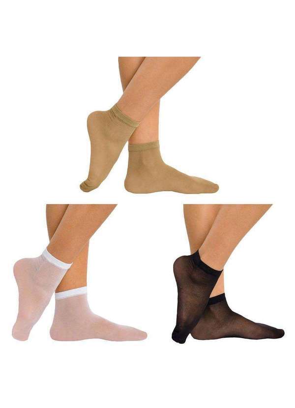 Selene - Kit 3 pares de Meias Soquete Selene Fio 15 Feminina Marrom