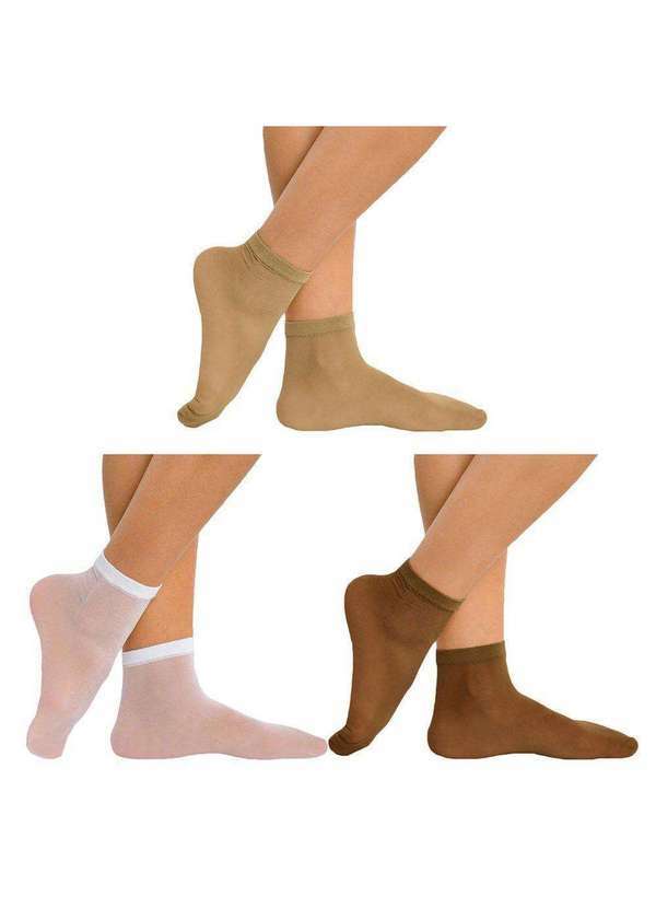 Selene - Kit 3 pares de Meias Soquete Selene Fio 15 Feminina Marrom