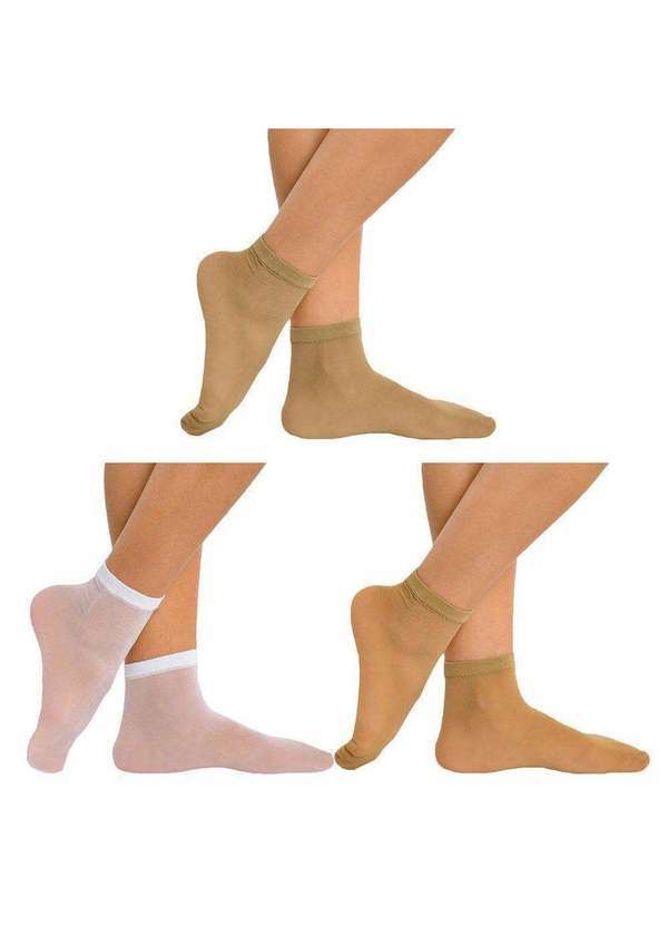 Selene - Kit 3 pares de Meias Soquete Selene Fio 15 Feminina Marrom