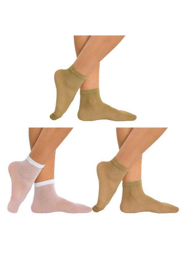 Selene - Kit 3 pares de Meias Soquete Selene Fio 15 Feminina Marrom
