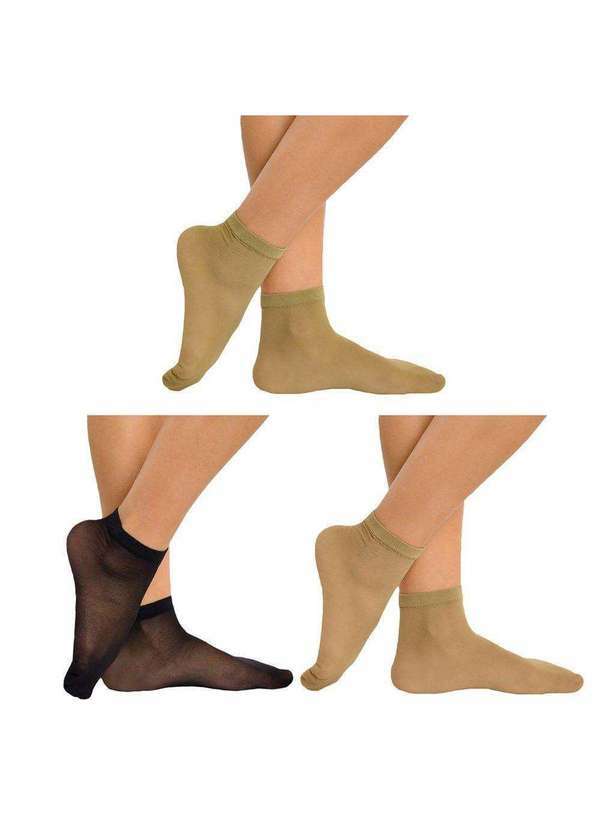 Selene - Kit 3 pares de Meias Soquete Selene Fio 15 Feminina Marrom