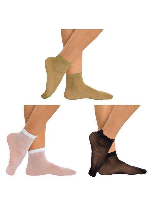 Selene - Kit 3 pares de Meias Soquete Selene Fio 15 Feminina Preto