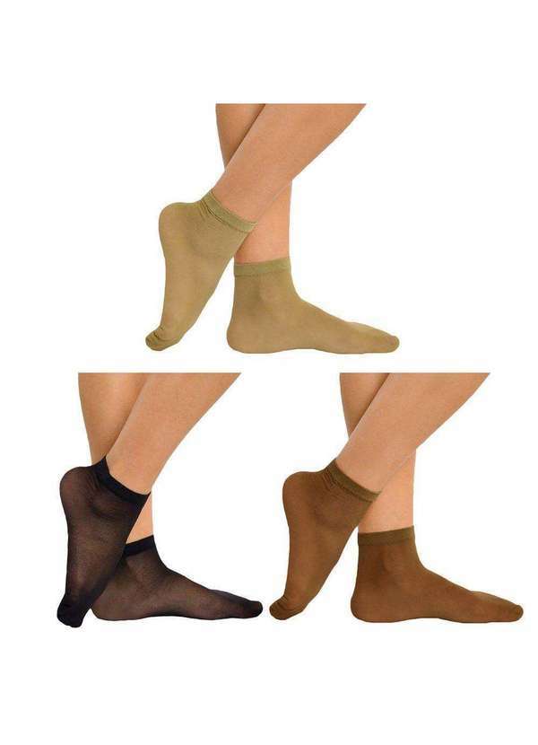 Selene - Kit 3 pares de Meias Soquete Selene Fio 15 Feminina Preto