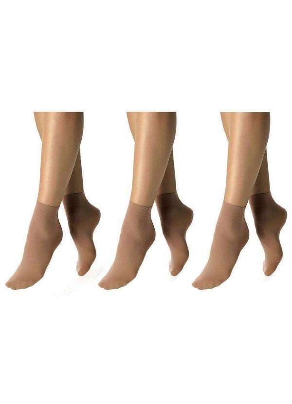 Selene - Kit 3 pares de Meias Soquete Selene Opaca Fio 40 Feminina Bege