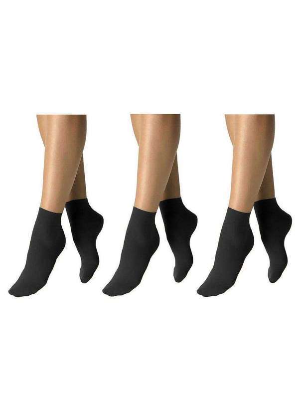 Selene - Kit 3 pares de Meias Soquete Selene Opaca Fio 40 Feminina Preto