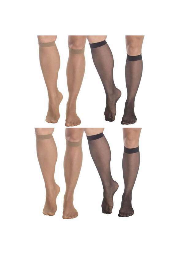 Selene - Kit 4 pares de Meia Selene 3/4 Transparente Fio 15 Feminina Preto
