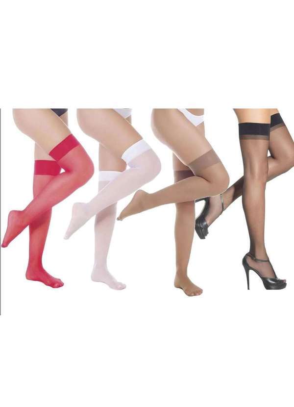 Selene - Kit 4 pares de Meia Selene 7/8 Transparente Fio 15 Feminina Preto
