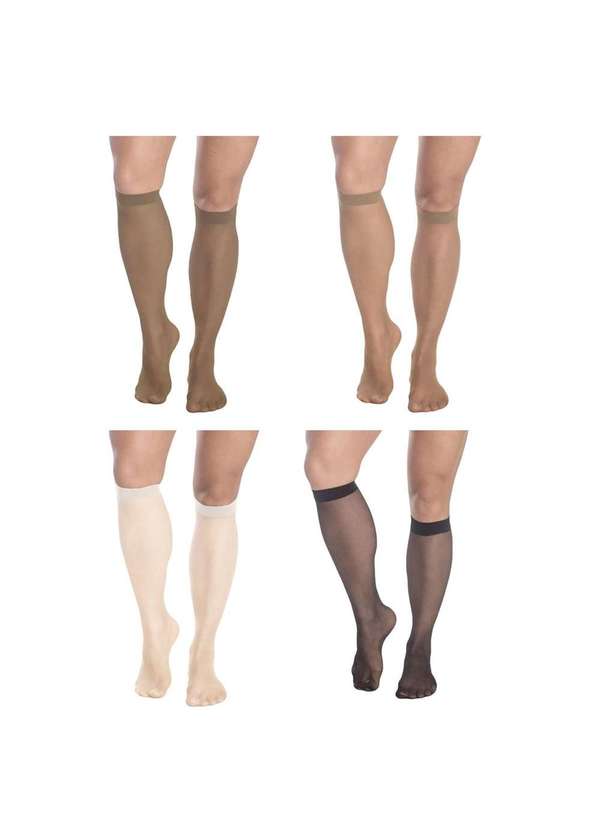 Selene - Kit 4 pares de Meias 3/4 Selene Fio 15 Feminino Marrom