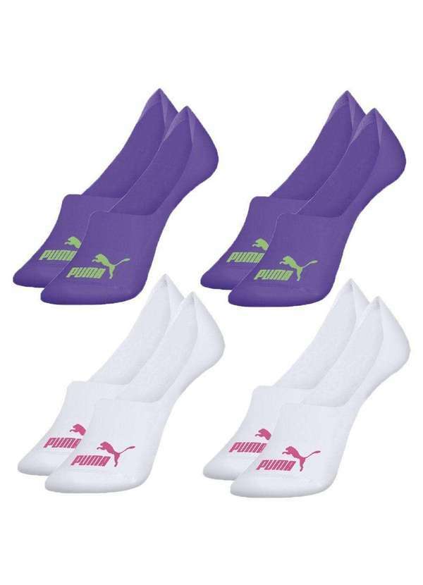 Puma - Kit 4 pares de Meias Puma Sapatilha Invisível Feminina Branco