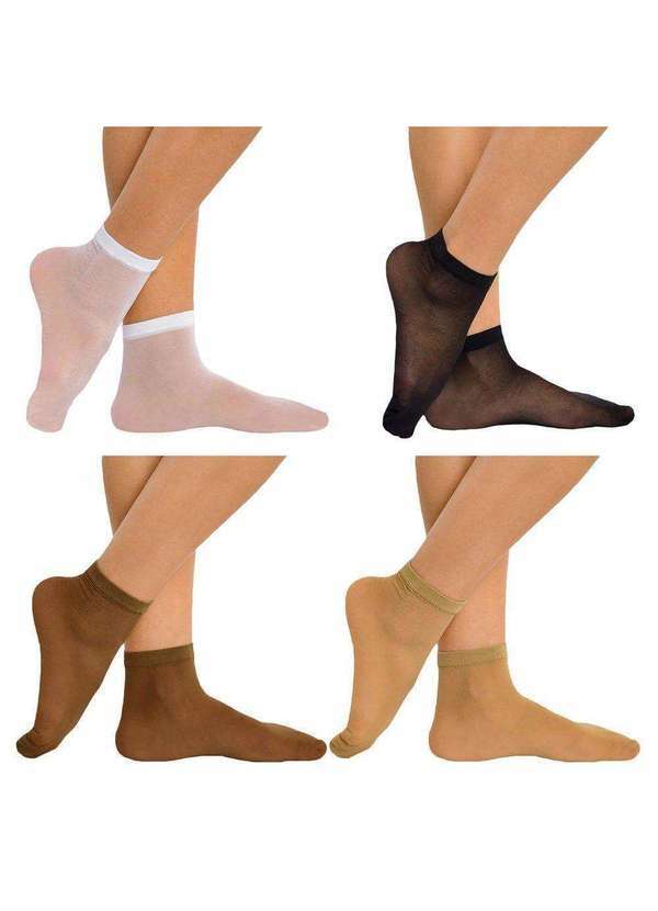 Selene - Kit 4 pares de Meias Soquete Selene Fio 15 Feminina Branco