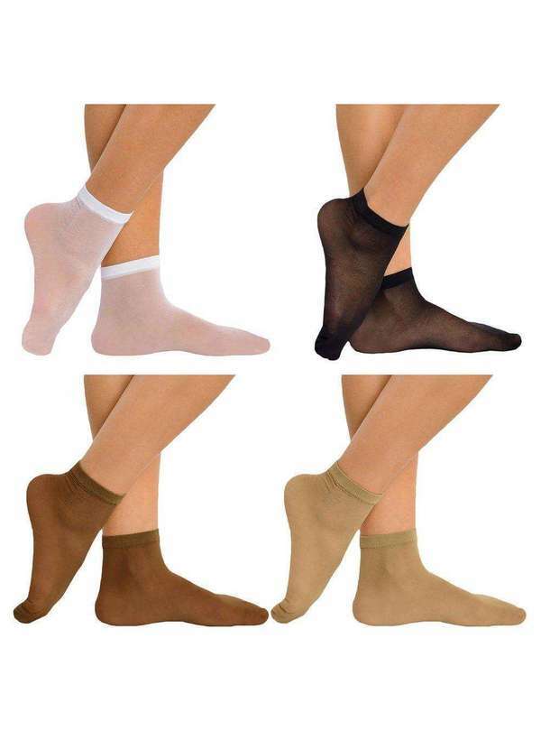 Selene - Kit 4 pares de Meias Soquete Selene Fio 15 Feminina Branco