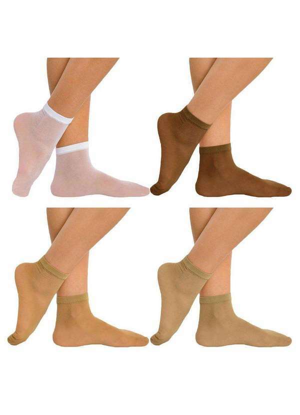Selene - Kit 4 pares de Meias Soquete Selene Fio 15 Feminina Branco